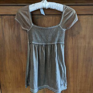 Y2k Hollister Babydoll Brown Dyed Smocked Top